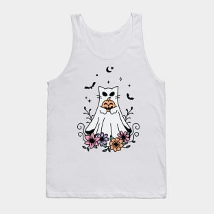 Halloween Floral Ghost Cat Tank Top